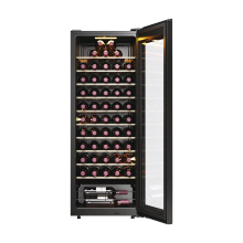 Haier HWS58GGH1 vrijstaande wijnkoelkast – capaciteit voor 58 flessen, wifi, deur met UV glas, LED display, zwart