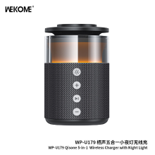 WEKOME Qisong 5 in 1 nachtlampje met draadloos snelladen, TP U179, zwart, geschikt voor Apple, Huawei, Samsung en Xiaomi smartphones