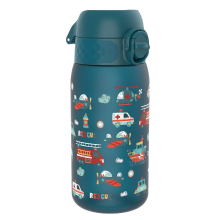 ION8 Waterflessen voor kinderen, 350 ml/12 oz, BPA vrij, lekvrij, vaatwasserbestendig, eenvoudig te openen, veilige vergrendeling, waterfles voor kleine jongens en meisjes, drinkfles voor kinderen voor morsvrij drinken, zeegroen, reddingsvoertuigen