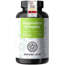 NATURE LOVE® Magnesium Complex 90 Capsules, 400mg Elementair Magnesium per Dagelijkse Dosis, Magnesiumcitraat, Magnesiumoxide, Magnesiumbisglycinaat, Magnesiummalaat, Magnesiumascorbaat, Veganistisch Voedingssupplement