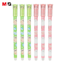 M&G uitwisbare gelpennen, verpakking van 6 pennen met zwarte inkt, fijne punt 0,7 mm, schattig dierendesign, soepel schrijvende gelpennen met comfortabele grip en dop voor school, kantoor en agenda
