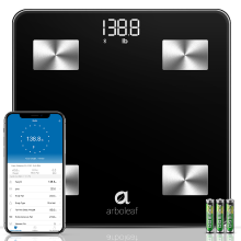 Arboleaf slimme personenweegschaal, Bluetooth app synchronisatie, nauwkeurige BMI , spiermassa  en lichaamsvetanalyse, 14 kernmetingen, Bluetooth synchronisatie, helder LED display, voor gebruik in de badkamer en thuis, CS20N