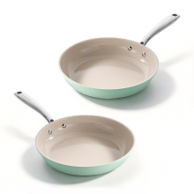 Redchef Gemstone Aluminium II koekenpannenset 20 cm/24 cm, groen & koffie, antiaanbakset, voor kookplaten, gelijkmatige warmte, koel handgreep, oven /vaatwasserbestendig, PFAS vrij