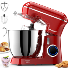Honinst Staande Mixer, 6,5QT 10 Snelheids Kantelkop Elektrische Staande Mixer, 3 in 1 Keukenmixer met Kom, Deeghaak, Garde en Klopper, Voedingsmixer voor Bakken, Taart en de meeste Thuiskoks