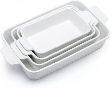 Dafuceramic keramische casserole  en bakgerei, set van 4 rechthoekige bakpannen met handvatten, voor bakken en casseroleren, huwelijkscadeau, wit