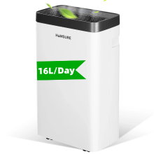 HUMSURE energiezuinige luchtontvochtiger, 16 liter/dag, voor ruimtes van 25 m², 1,4 liter watertank, R290, 24 uurs timer, automatische ontdooiing en uitschakeling, 3 standen.