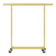 JOYFURNOS Kledingroede met Wielen, Verstelbaar Kledingrek, Robuust voor Slaapkamer, Eenvoudige Montage, Draagbaar, Goud