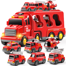 TEMI Brandweerwagens Brandweerwagen Speelgoed voor Kinderen 3,4,5 6,7 Jaar Transportvoertuig Draagset, Verjaardagscadeaus voor Kinderen