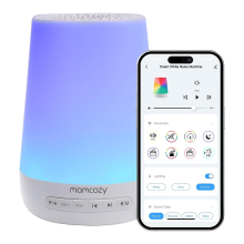 Momcozy Baby White Noise Machine met Nachtlampje voor Baby's Slaap, 34 Rustgevende Geluiden, Timer, App Afstandsbediening, Gepersonaliseerde Slaaproutine (Blauw), Cadeaus voor Moeder