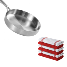 [Opgeruimde keukenset] PURE COOK 304 drievoudig gestrapt roestvrijstalen geslepen witgouden koekenpanserie, 1 delig 20 cm 304 drievoudig gestrapt roestvrijstalen witgoud + JORDAN&JUDY 6 pack rode keukenhanddoeken, zacht & duurzaam, 40x66 cm