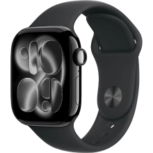 Apple Watch Series 11 GPS 42 mm gitzwarte aluminium kast met zwarte sportband   M/L