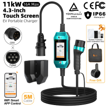 Feyree EV oplader 16 A 11kW 3 fasen 4,3 inch touchscreen & oplaadgeschiedenis Type 2 draagbare oplader slimme app  en wifi bediening voor elektrische auto's