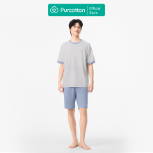Purcotton Heren Antibacteriële Gebreide Loungewear Shortsset   Antibacterieel & Ademend   Rekbaar & Comfortabel   Thuisontspanning   Zwevend Wolken grijs   Top: 180/100 A; Onderbroek: 180/88 A