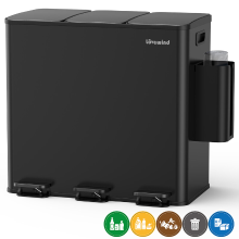 Lovewind Keukenafvalemmer, 60 liter (3 x 20 liter) roestvrijstalen afval  en recyclebak combinatie met soft close deksel, dubbel compartiment prullenbak, zwart