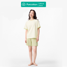Purcotton Dames Antibacteriële Gebreide Loungewear Set   Shorts stijl   Comfortabel Huidvriendelijk   Rustgevende & Casual Stijl   Zacht Gebroken Wit   Top: 160/84 A; Onderbroek: 160/68 A