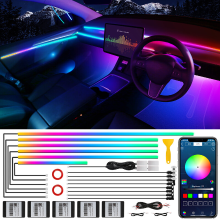 VGETTING acryl ledstripverlichting voor auto interieur met draadloze app, Dreamcolor RGB 10 in 1 met 175 inch 600 leds glasvezel sfeerverlichtingsset voor auto, ledstrip met tweezone geluidsactieve functie voor auto