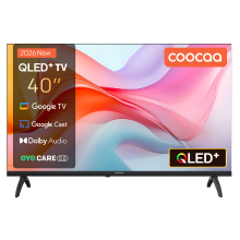 Coocaa 40 inch slimme QLED tv (101 cm), FHD Google TV, HDR10, Dolby Audio, Bluetooth 5,1, oogzorg, Google Cast, drievoudige tuner DVB T2/C/S2, CI+, model 40CGQG41Z (2026), energieklasse E