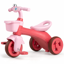 Costway Drie wielige kinderfiets met stuurbeperking, voormand en belletje   Roze