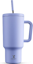 Meoky Geïsoleerde Roestvrijstalen Reisbeker 40 oz met Handvat, Lekvrij Deksel en Rietje, Blijft 34 Uur Koud of 10 Uur Warm, Lila