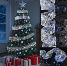 Ju7cer Lichtsnoer 5 meter, 50 lampjes, 2 batterijpakketten [zelf voorzien batterij] Kerstboomdecoratie licht, zilverwit, feestelijke sfeer, geschikt voor binnen en buiten, Valentijnsdag, bruiloften, geschikt voor kerst