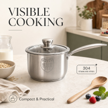 PURE COOK roestvrijstalen steelpannenserie | 304 roestvrij staal | steelpan met stalen handgreep en combinatiedeksel