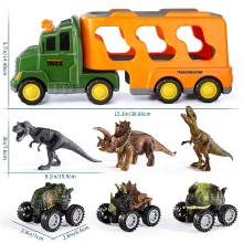 TEMI Dinosaurus speelgoedtruck met 3 dinosaurusfiguren, 3 monsterauto's, wrijvingsvoertuig, speelgoedverjaardagscadeau voor jongens