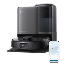 Eufy Omni E25 robotstofzuiger, 2 in 1 robotstofzuiger en dweil, pakt hardnekkige vlekken aan, ongeëvenaarde zuigkracht van 20.000 Pa voor een diepe reiniging, anti klit DuoSpiral™ borstels, CornerRover™ arm voor randreiniging