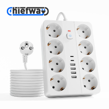 Chiefway 14 in 1 stekkerdoos, met 8 AC stopcontacten, 4 USB A poorten, 2 Type C poorten, stopcontactverlengkabel met schakelaar, 2500 W MAX wit/3 m snoer