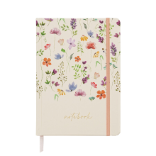 Jubiluu A5 notitieboek met harde kaft en gelinieerde pagina's   96 vellen (100 g offsetpapier), bladwijzer en elastische band   klassiek crèmekleurig gelinieerd schrijfboek voor schrijven, school, kantoor en cadeaus   pastelkleurig bloemenveld