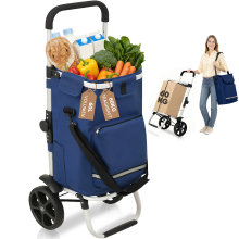 Sekey opvouwbare boodschappentrolley met koelvak, 3 in 1 trolley, steekwagen en schoudertas, boodschappentrolley, boodschappentrolley met inhoud van 60 l en spanband, boodschappenwagen met wielen, opvouwbare trolley, boodschappen, draagbare trolley