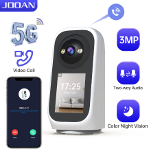 JOOAN 5 G wifi beveiligingscamera voor binnen met scherm 2K 360° PTZ bewakingscamera met stekker IP camera voor thuis voor baby en ouderen SD kaart cloudopslag bewegingsdetectie automatisch volgen tweerichtingsvideo, nachtzicht in kleur