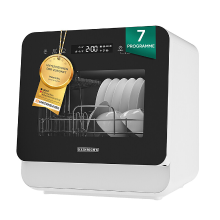 Heinrich's HTG 8855 tafelmodel mini + vrijstaande vaatwasser 3 couverts 7 programma's digitaal display 24 h startuitstel zoutwaterontkalker 56,3 dB geluid energieklasse C voor kantoor kamperen en mobiele huis met of zonder wateraansluiting