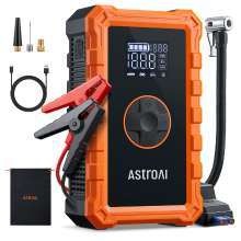 AstroAI S8 Air Jump 1500 A auto starthulp met luchtcompressor, geschikt voor 6,0 L benzine/3,0 L diesel, inclusief 150 PSI draadloze bandenpomp met automatische stop, 12 V accu oplaadbooster