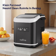 LOEFME ijsmachine, kogelijsblokjes, 12/K, ijsproductiecapaciteit 12 kg/24 h, maakt 9 ijsblokjes elke 6 13 minuten, twee ijsblokjesformaten S/L, automatische reinigingsfunctie, 1,4 L watertank, zwart, Europese standaard.