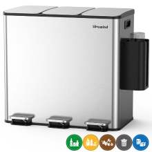 Lovewind Keukenprullenbak, 60 L (3 x 20 L) roestvrijstalen afval  en recyclingbak combinatie met soft close deksel, dubbele compartiment recycling keuken pedaalemmer, zilver