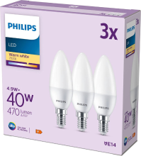 Philips LED Kaarslamp Mat   40 W   E14   Warmwit licht   3 stuks