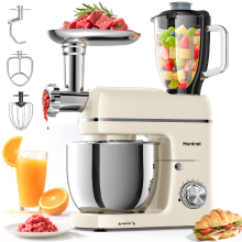 HONINST 7 in 1 multifunctionele staande mixer, 6,5 qt keukenmixer met 8 snelheden en kantelbare kop, elektrische keukenmixer met vleesmolen, sapblender, deeghaak, klopper, garde, kom voor de meeste thuiskoks