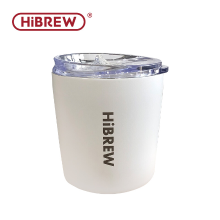 HiBREW 240 ml draagbare thermosbeker voor koffie met opvouwbaar ophangfilter, roestvrijstalen dubbelwandige vacuümgeïsoleerde koffiebeker   wit