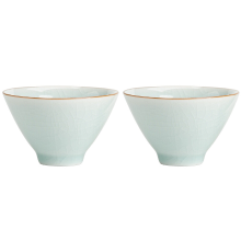 Su's Ceramic bleekcyaan Gongfu theekop 65 ml | Crackle ijsglazuur | Set van 2