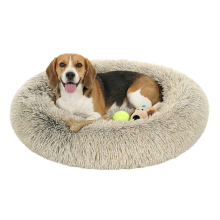 JOYFURNOS Ochama pluizig donutvormig hondenbed met afneembare, wasbare hoes, khaki, 90 x 20 cm, pluche, PP katoen