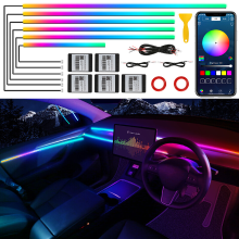 VGETTING acryl ledstripverlichting voor auto interieur met droomkleuren en draadloze app, RGB 10 in 1 met 445 cm neon sfeerverlichtingssets voor auto's, glasvezel ledstrips met dynamische looplichteffecten en muzieksynchronisatie voor auto