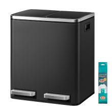 JOYFURNOS Dubbele Pedaalemmer, 2 x 15 L Afvalscheidingsbak met Softclose, Binnenemmers, voor Klein Gezin, Staal, Zwart