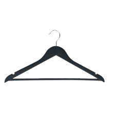 10 Pack hoge kwaliteit houten kledinghangers met antislipstang, gebogen brede schouders, zwarte afwerking voor formele kleding