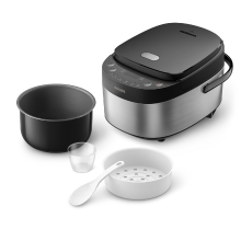 Philips 3000 serie Minirijstkoker HD3093/80   0.85 Liter   8 programma's   Zwart/Zilver