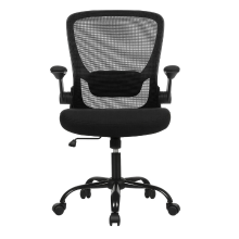 JOYFURNOS inktzwarte ergonomische stoffen bureaustoel – 60 × 64 × (103 110) cm, gewatteerde lendensteun, opklapbare armleuningen, kantelmechanisme – ideaal voor thuiskantoor