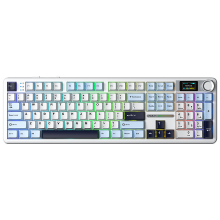AULA F108 Pro draadloos mechanisch gamingtoetsenbord, gasket gemonteerd tri mode Bluetooth/2,4 G/USB C toetsenbord met slim LCD scherm & draaiknop, hot swappable gevoerde Reaper lineaire switch, lichtblauw