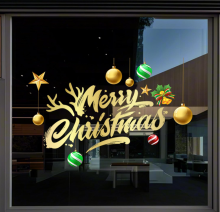 JU7CER Grote Kerst Happy Window Stickers Decoratie   Gouden Ballen en Letterontwerp, Feestelijke Raamdecoratie, Herbruikbare Kerst Raamdecoratie (Kerstfeest)