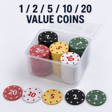 WhereHike Pokerchips, set met opbergdoosje, pokerchips met aanduidingen (100 stuks)