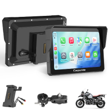 CARPURIDE Motorfiets Carplay scherm met BM05 houder voor Plug and Play, Draadloze CarPlay & Android Auto, 7