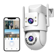 JOOAN beveiligingscamera voor buiten HD 2K, dubbele lens, dual band wifi 5 GHz 2,4 GHz, bedraad, PTZ rotatie, tweerichtingsaudio, geluids  en lichtalarm, automatisch volgen, delen, cloud /kaartopslag, kleuren nachtzicht